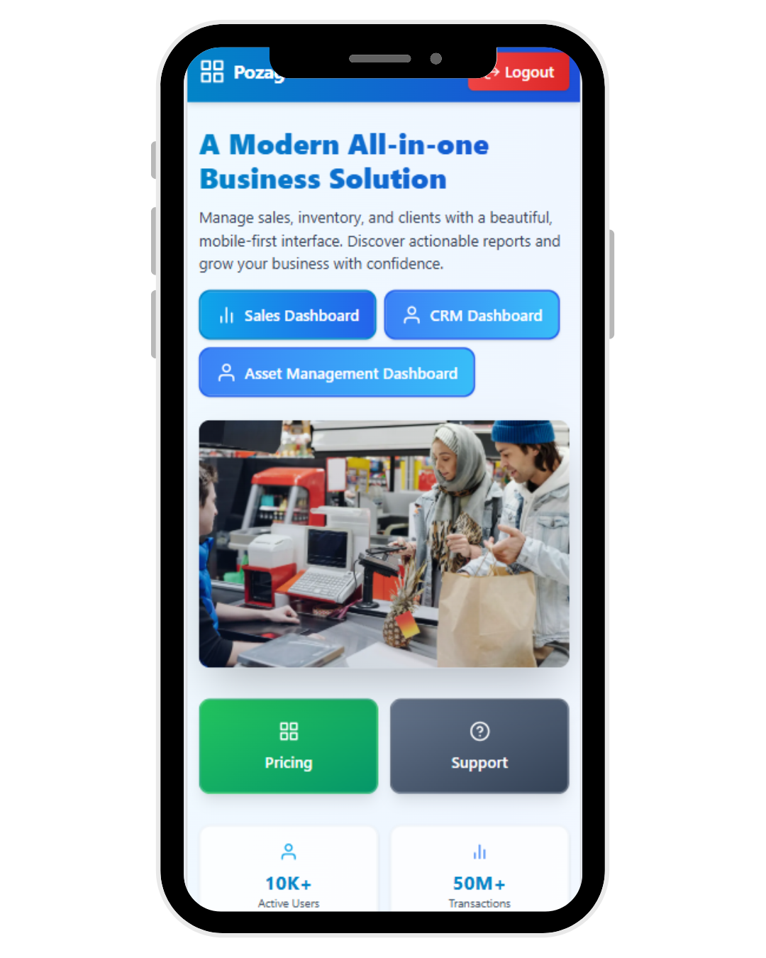 Pozag POS Mobile App Interface